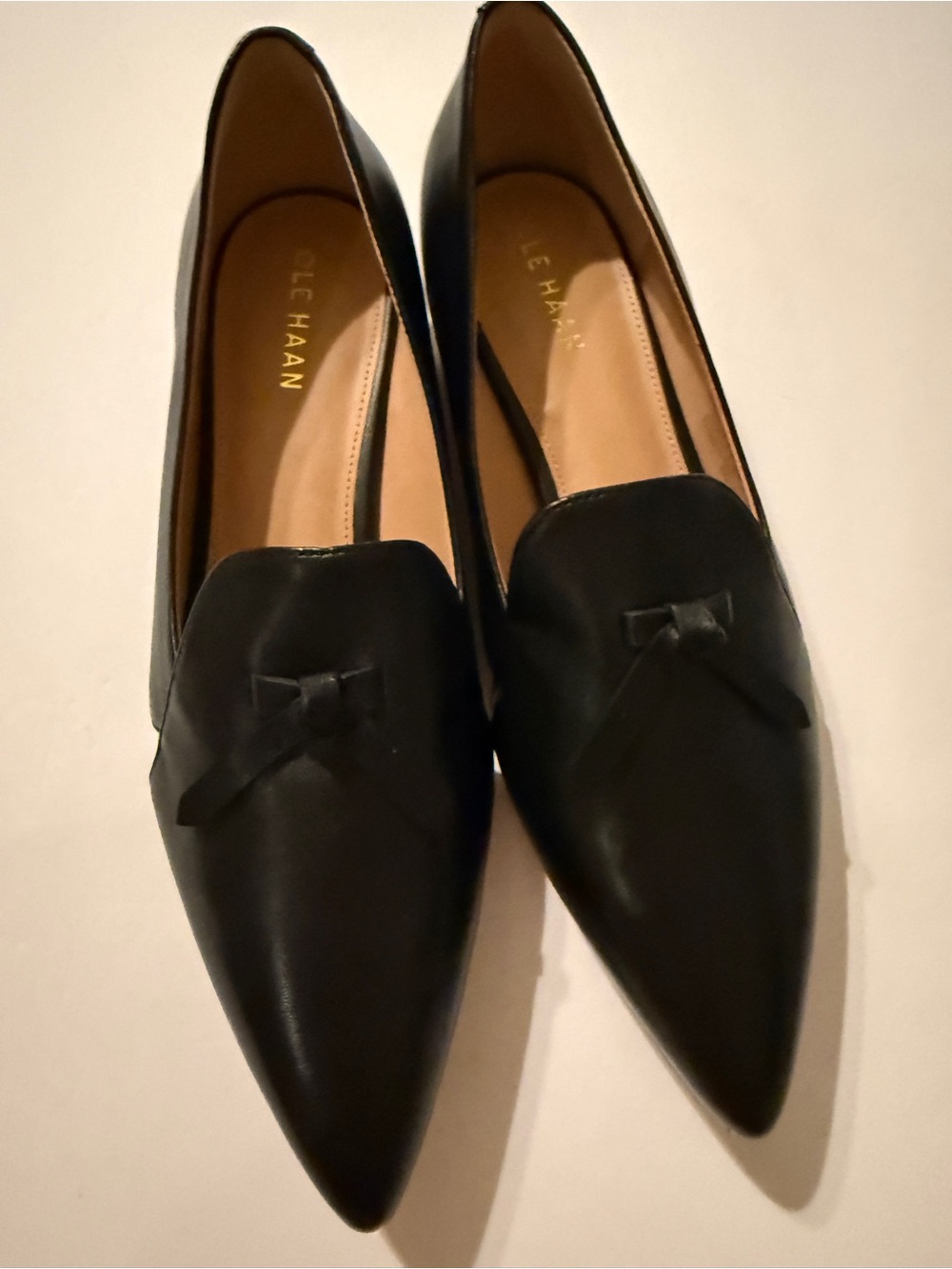 Cole Haan Viola Black Leather Pointed Toe Skimmer Flats 8.5 B Unworn